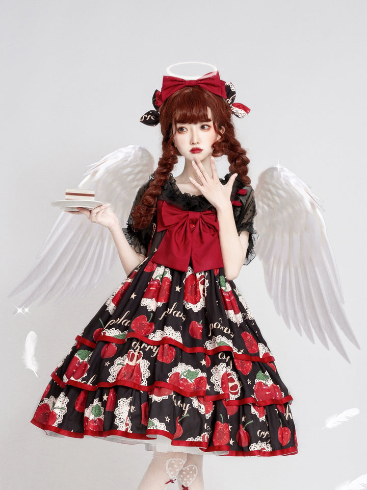 Polaris Lolita~Cherry Crown~Sweet Lolita JSK Three-tiered Skirt Dress