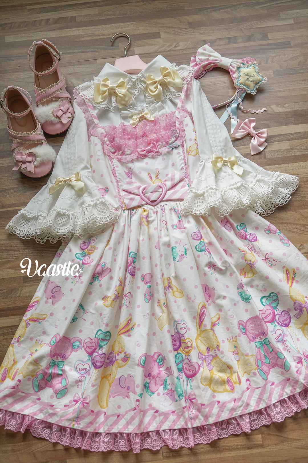 Vcastle~Sweet Crepes~Sweet Lolita Shirt with Princess Sleeves and Bow Chain 42109:726596