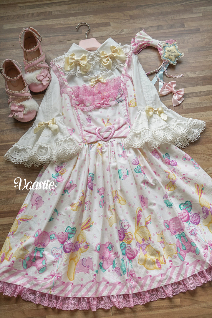 Vcastle~Sweet Crepes~Sweet Lolita Shirt with Princess Sleeves and Bow Chain 42109:726596