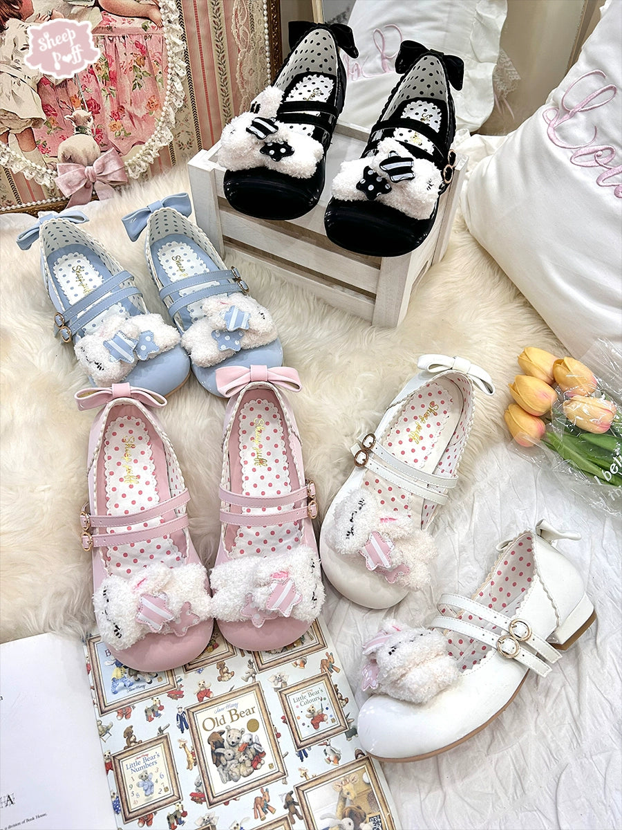Sheep Puff - Mimitty Rabbit - Kawaii Lolita Low Heel Shoes Plush Bunny Spring Lolita Shoes