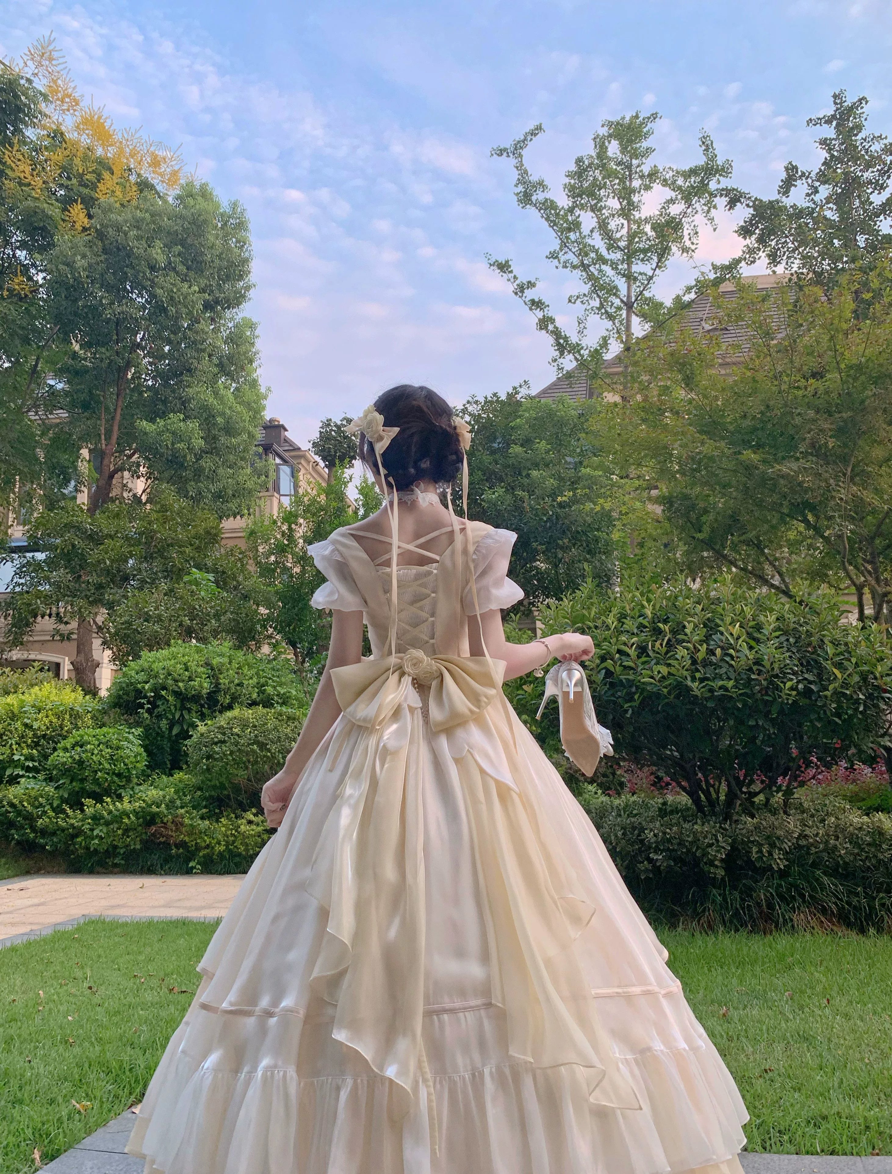 Flight Diary - Princess Lolita Dress Wedding Lolita OP and Daily Wear OP Pre-order XS Only Ivory Trailing