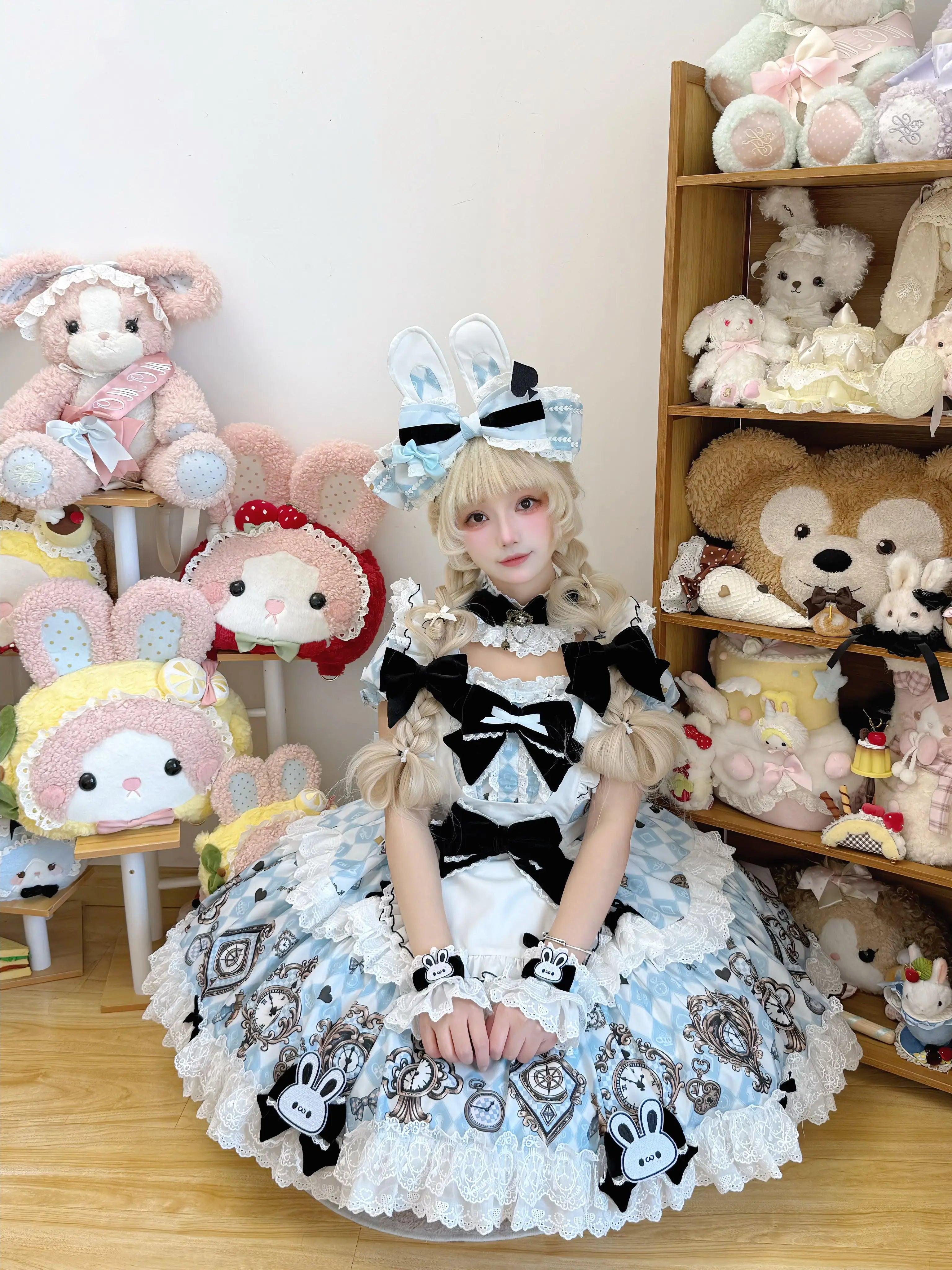 Unnamed Journey - Sweet Lolita Argyle Printed OP Dress with Bunny Details 45510:850377