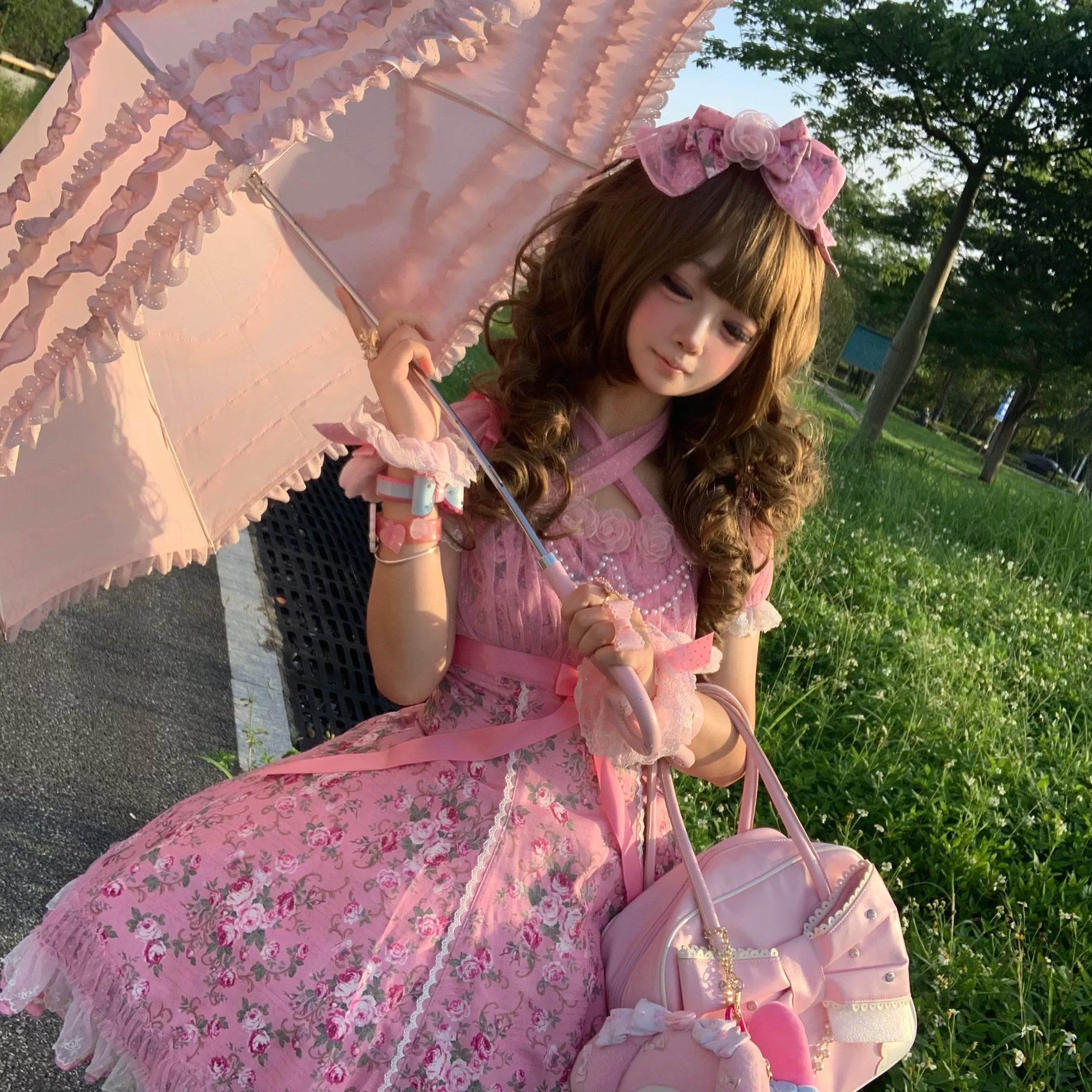 Crimson Poem - Old School Lolita Six-Panel Cut Floral Printed OP Dress 45550:852949