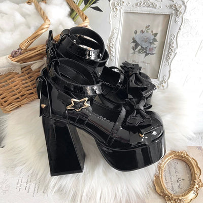 Beauty Bunny~Star Prayer~Kawaii Lolita Shoes Round Toe Summer Heels 34 Patent black 