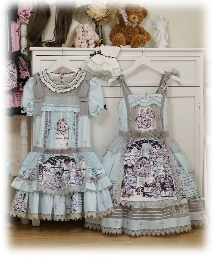 Honey Machine~Doll Theater~Sweet Lolita OP/JSK Bunny Print Daily Lolita Dress   