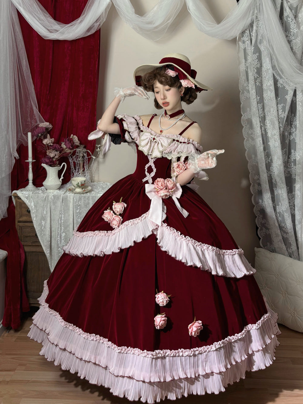 Meowing and fruity~Rose Ode~Elegant Lolita Accessories with Rose Decorations Red OP - BNT only