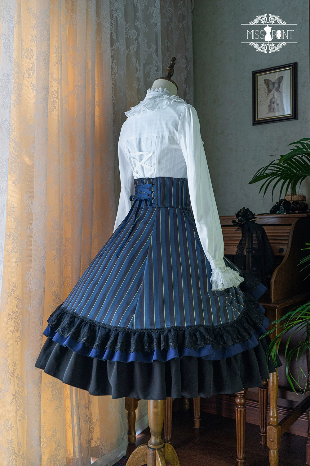 (Buyforme)Miss Point~Customized Lolita Elegant Striped High Waisted Fishbone SK   