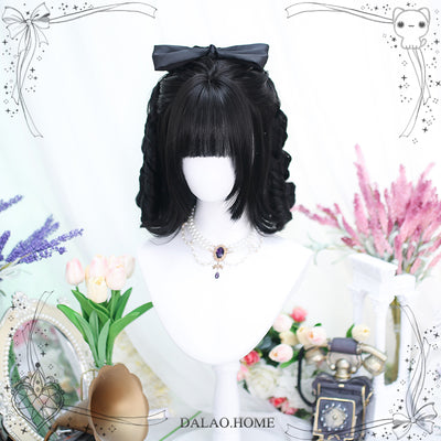Dalao~Natural Black Lolita Wig Roman Curl Lolita Short Wig Natural Black  