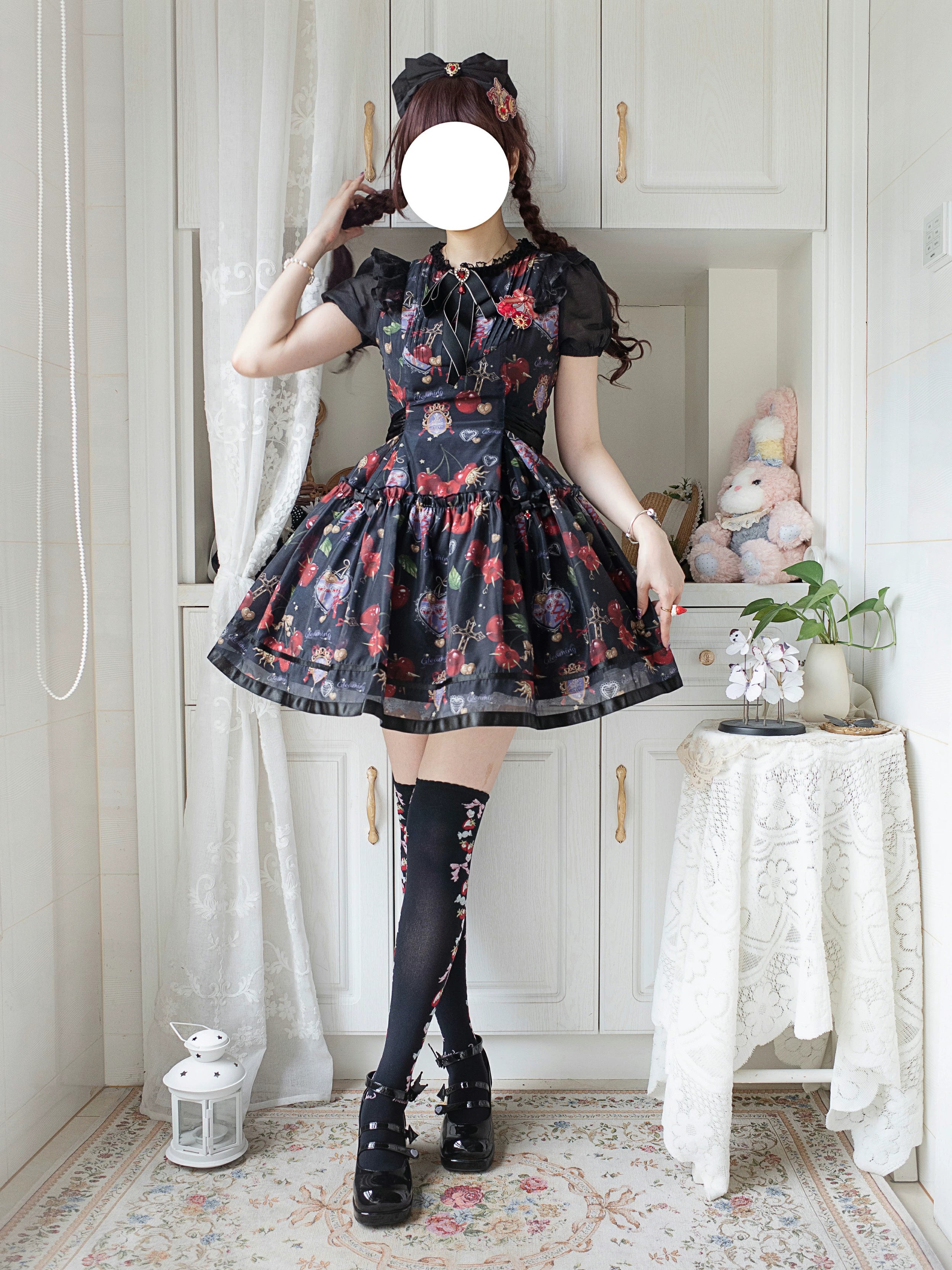 (Buy for me)Gloaming~Sweet Lolita Cherry print Short Sleeve OP and SK Set 28840:322560