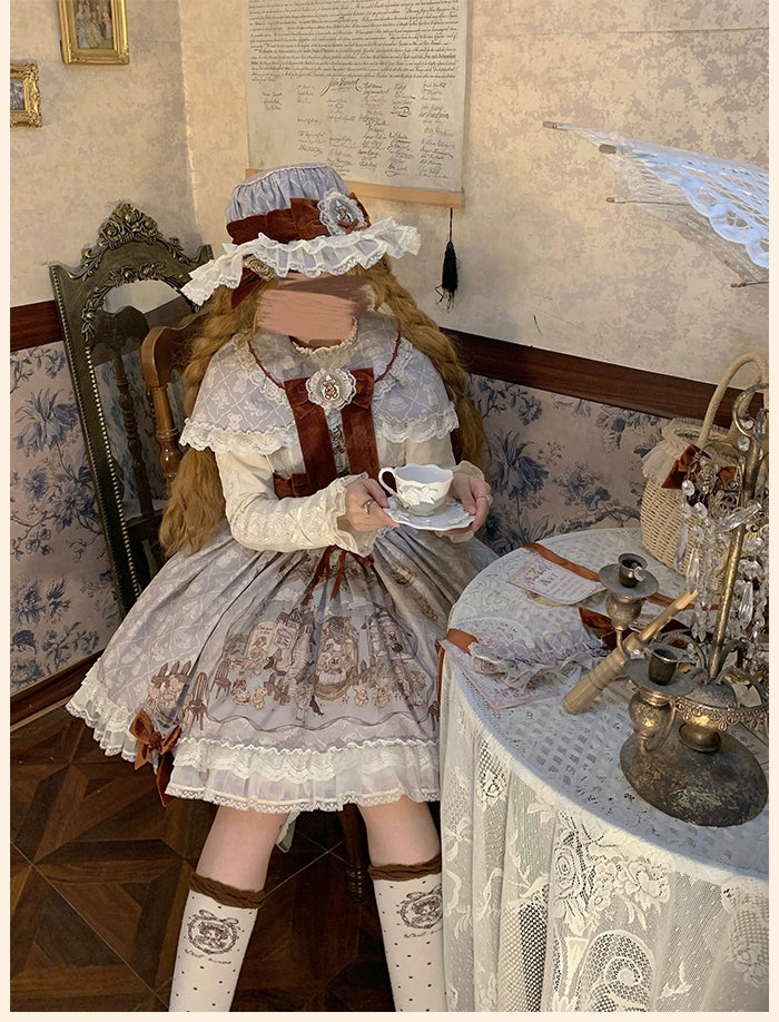 Alice Girl~Bear Castle~Sweet Lolita Dress Natural Waist JSK