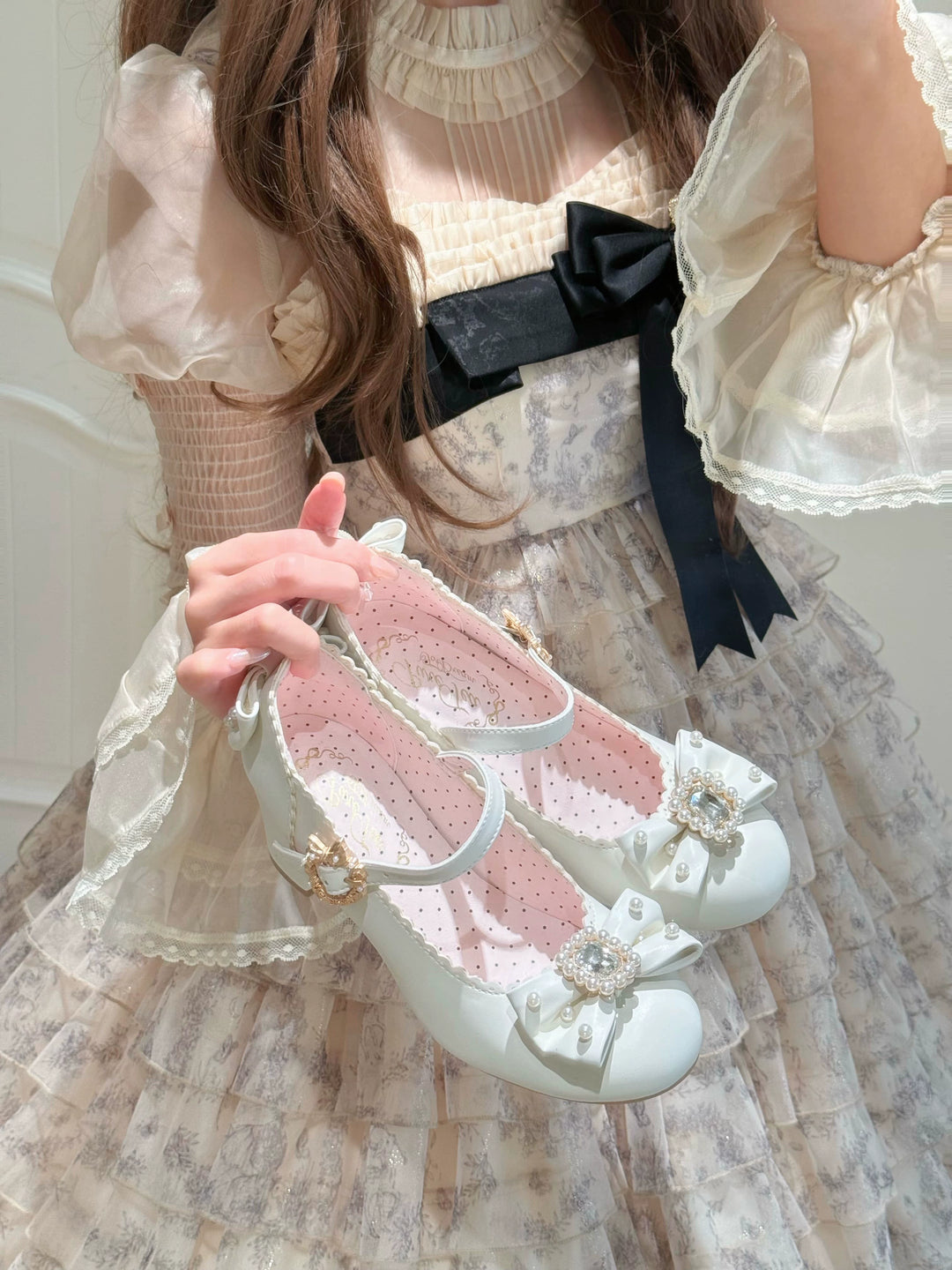 Pure Tea For Dream~Vintage Gemstone~Sweet Lolita Shoes Round Toe Heels with Bow 41836:715512