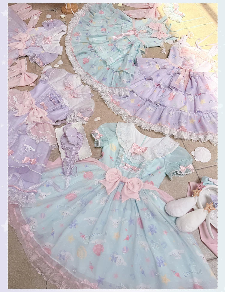 Cinnamoroll Ocean Fantasy - IP Collab Sweet Lolita Tiered JSK & OP Dress, Cinnamoroll Print 45995:871858