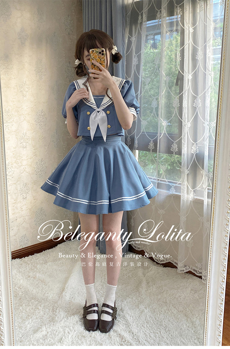 (Buyforme)Beleganty~Vintage Sailor Style Skirt Set Sea and Wind   