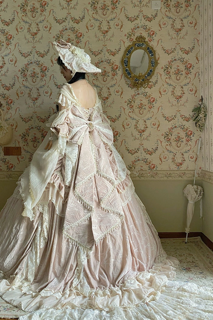 Guaji~Isabella~Wedding Lolita OP Bridal Dress with Tiered Petticoat and Trailing