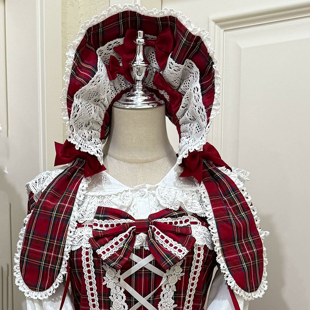 Plaid Petal Bunny - Old School Lolita Bunny Ear Headdress, Bear Ear Apron 44742:820796