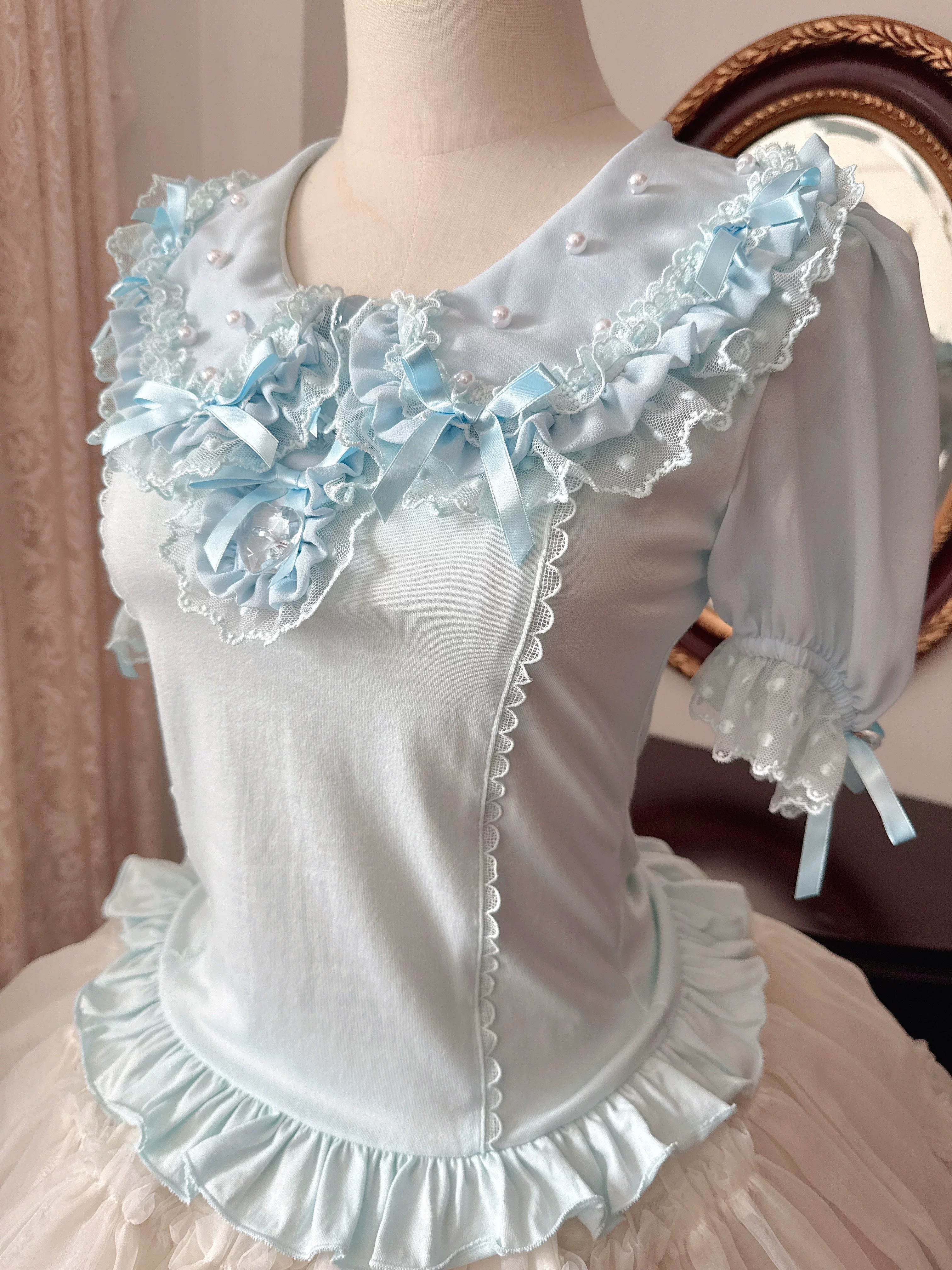 Sea Coconut - Cotton Old School Lolita Peter Pan Collar Blouse with Lace