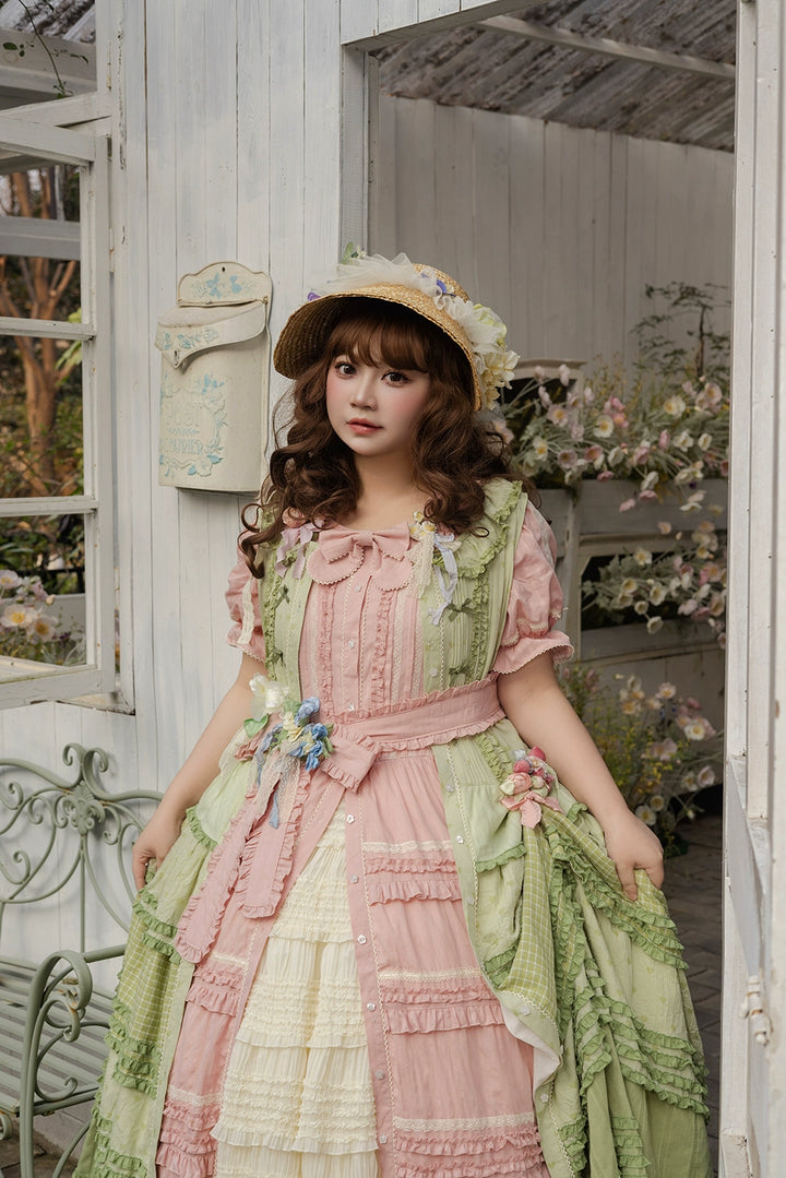 Miss Point~Cat Rose Tea~Elegant Lolita OP Open-front Short Sleeve Tiered Dress 42135:727800