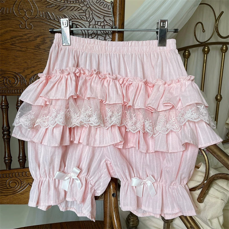 Sweet Lolita Cotton Bloomers, Ruffles and Bows (Pink) 45184:839073
