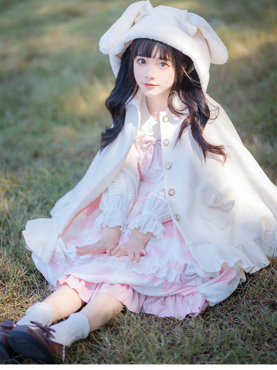 ZhiJinYuan~Lolita Winter Coat White Lolita Cape Thick Fleece Lined   