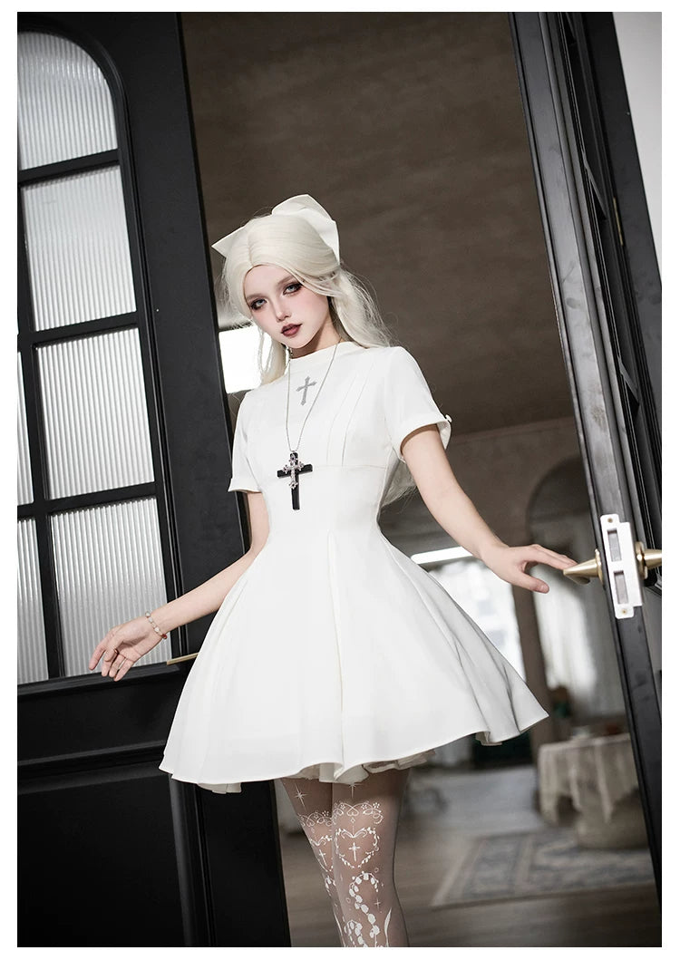 Nihil - Gothic Nun Lolita OP Dress, Irregular Hem Cape