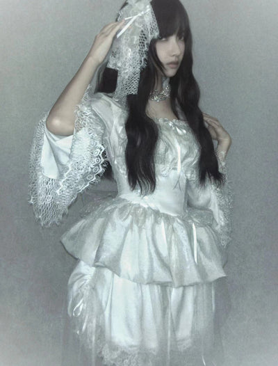 (BFM)MUSEUM~Endless Road Lucifer Gothic Dress in Black and White Color S White-FS (blouse+bloomer+hair clip) 