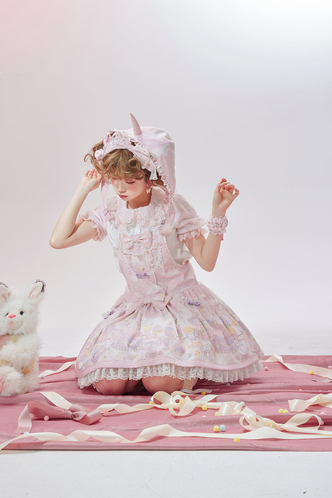 Vcastle~Unicorn Sugar Party~Kawaii Lolita Salopette Suit with Unicorn Hood 42110:726675