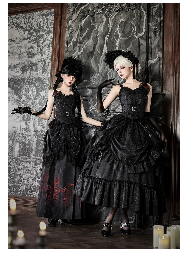 Under the Hanging Moon - Black Gothic Lolita SK Set, Modified Mamian Skirt