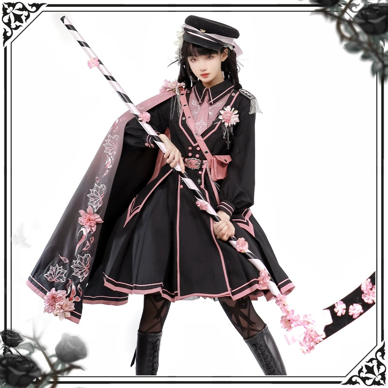 Chunlv Lolita - Dark Pink Military Lolita OP Dress Lolita Cloak