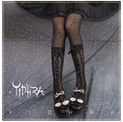 Yidhra~Night Butterfly~Kawaii Lolita Tights free size flower wedding song-black stockings 