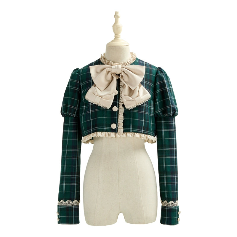 Nuit De Cellophane~Thistle Crown~Punk Lolita Suit Plaid Coat Tiered Skirt XS 2.0 Green Coat 