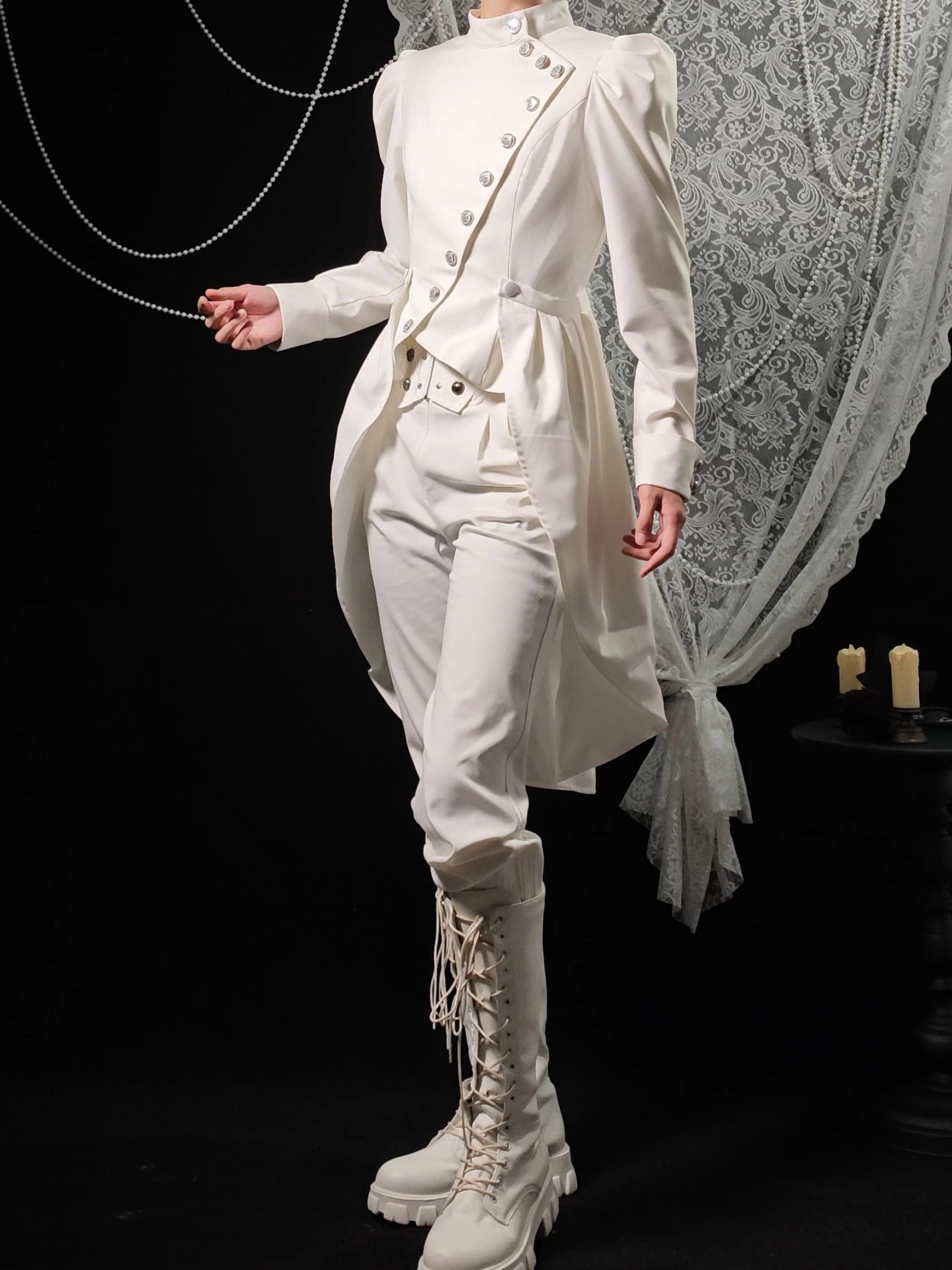 White Night Sonata - Ouji Lolita Embroidery Coat, Detachable Trailing