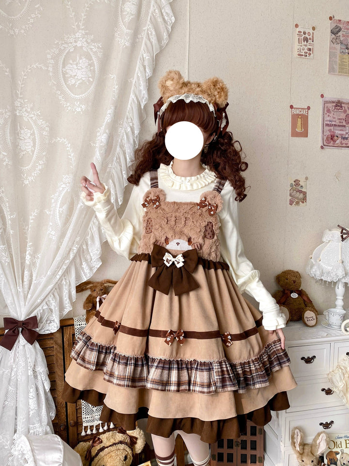 Qianmu~Teddy Bear Cake~Winter Lolita JSK Cute Bear Lolita Dress S Bear JSK only 