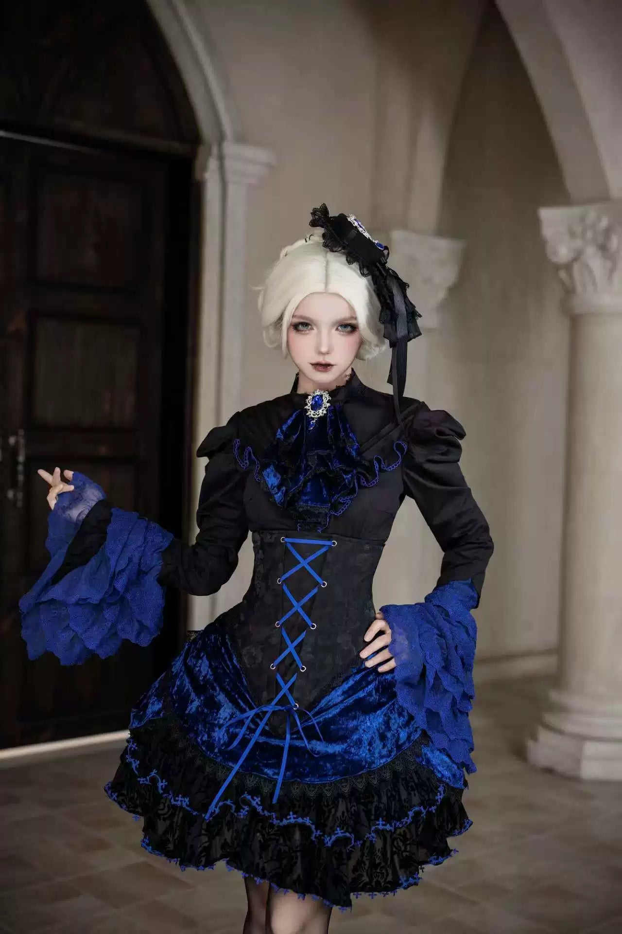 Twilight Hour - Gothic Lolita Hime-sleeve Blouse & Corset Skirt Set (L M S XL XS) 45373:845741