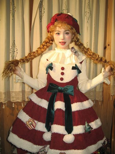 Alice Girl~Lolita Gingerbread Bear~Christmas Lolita Dress Red Jumper Dress XS burgundy 