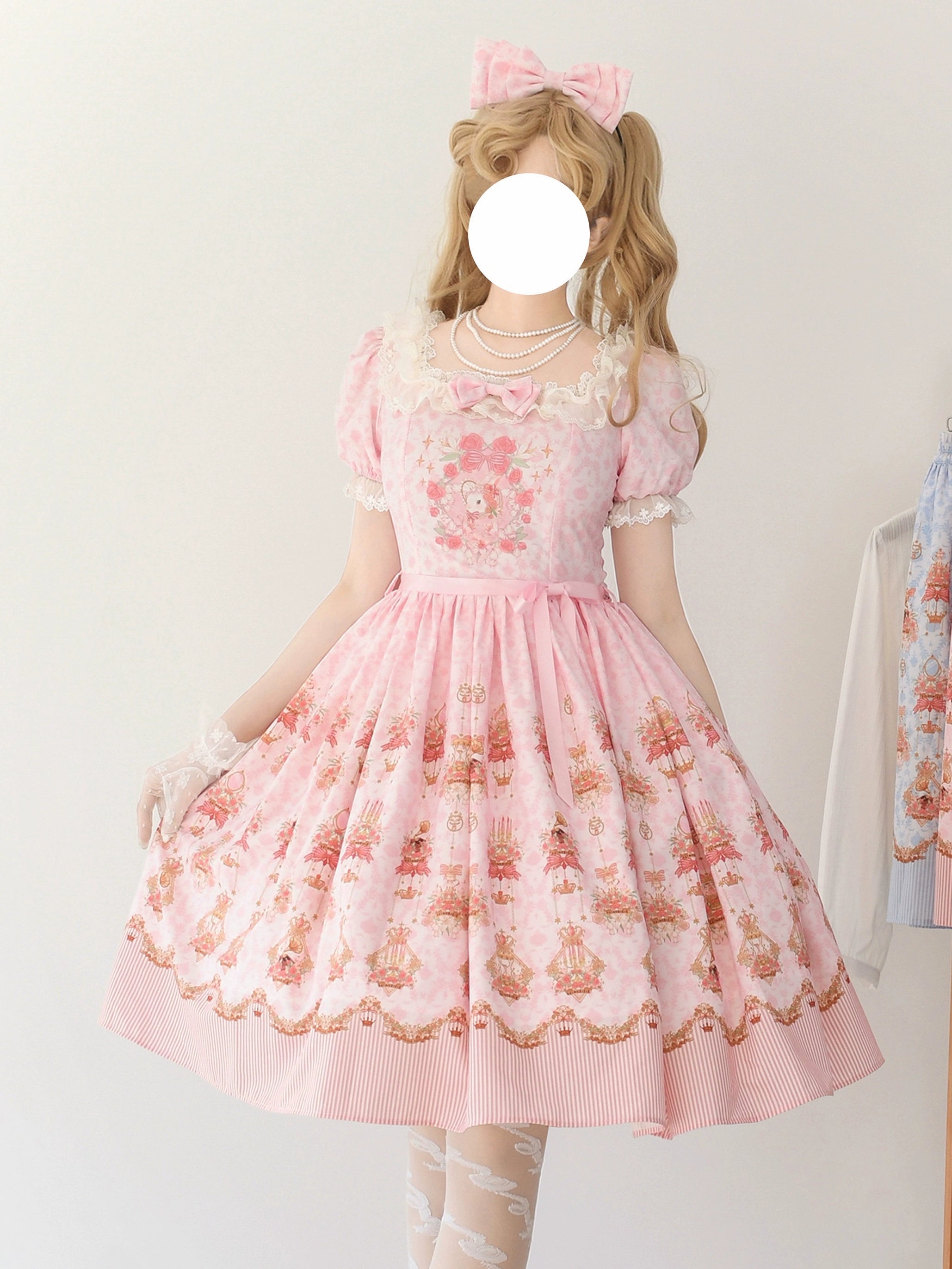 Strawberry Witch - Rose Garden Bunny - Daily Lolita Rose Bunny Printing OP JSK Dress Set S pink OP