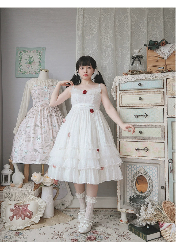 Sakurada Fawn~Spring Breeze~Plus Size Spring Lolita JSK Dress with Rose Decoration
