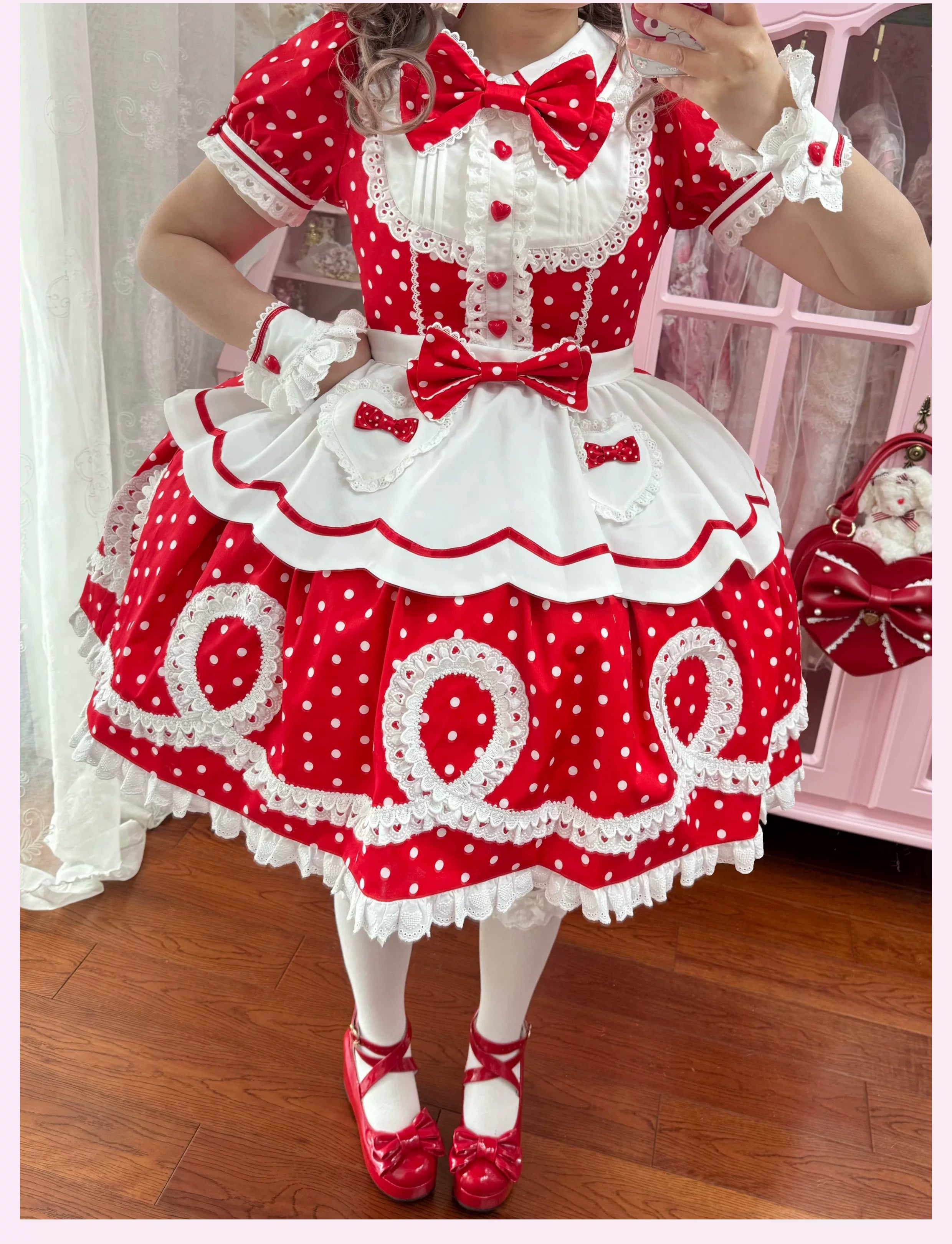 Candy Shop Manager - Old School Lolita Striped OP Dress, Detachable Apron