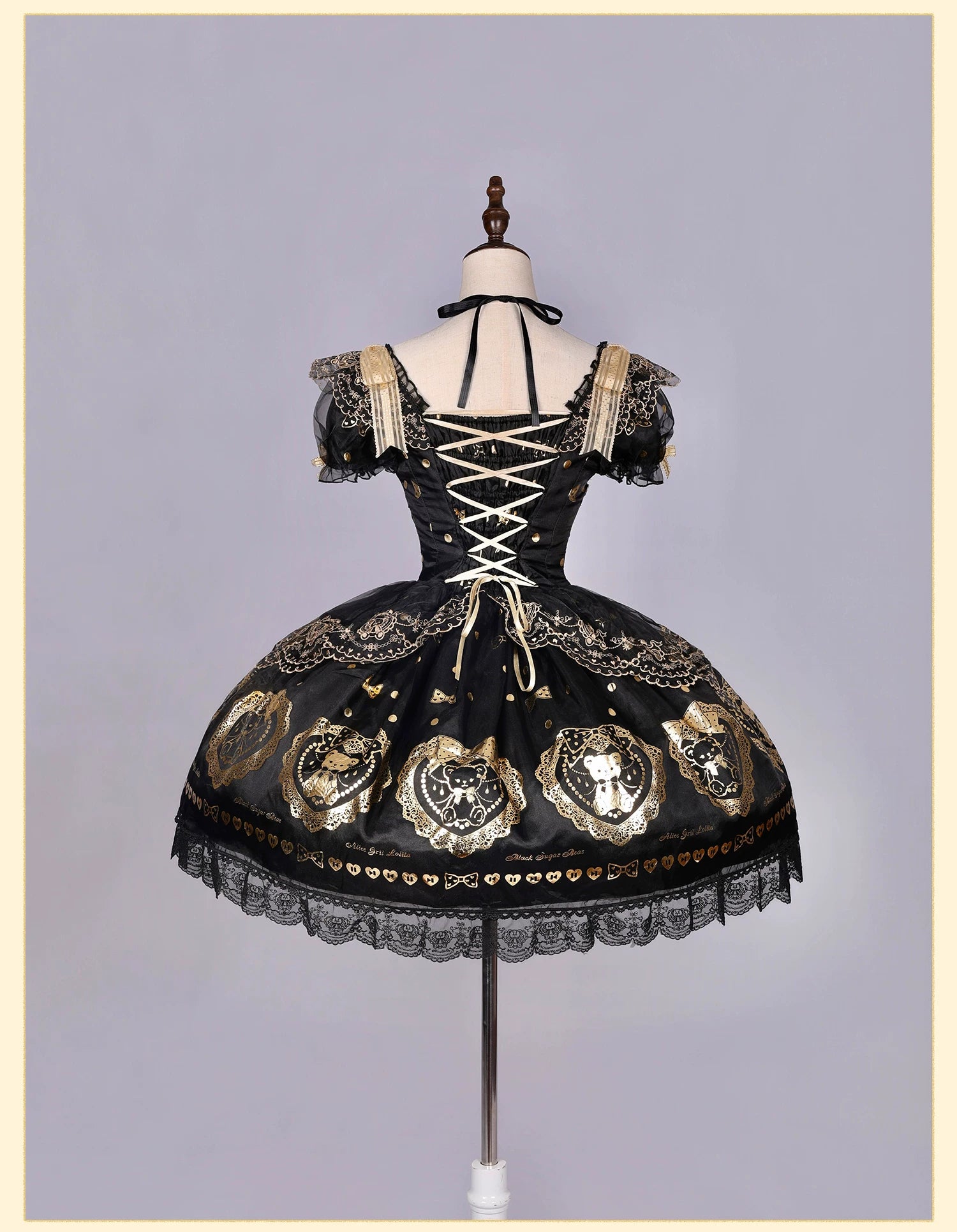 Brown Sugar Bear - Old School Lolita OP & Halter Dress, Bear Print 45249:842153