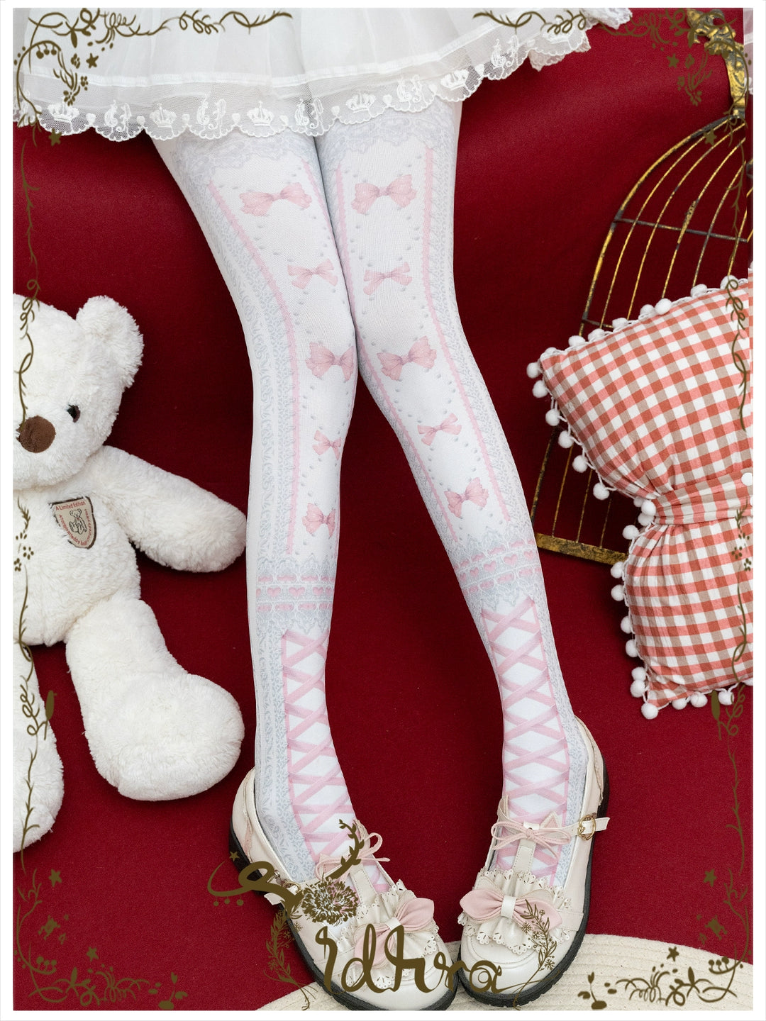 Yidhra~Christmas Lolita Pantyhose with Calf Lace Decoration Pink - Regular Version