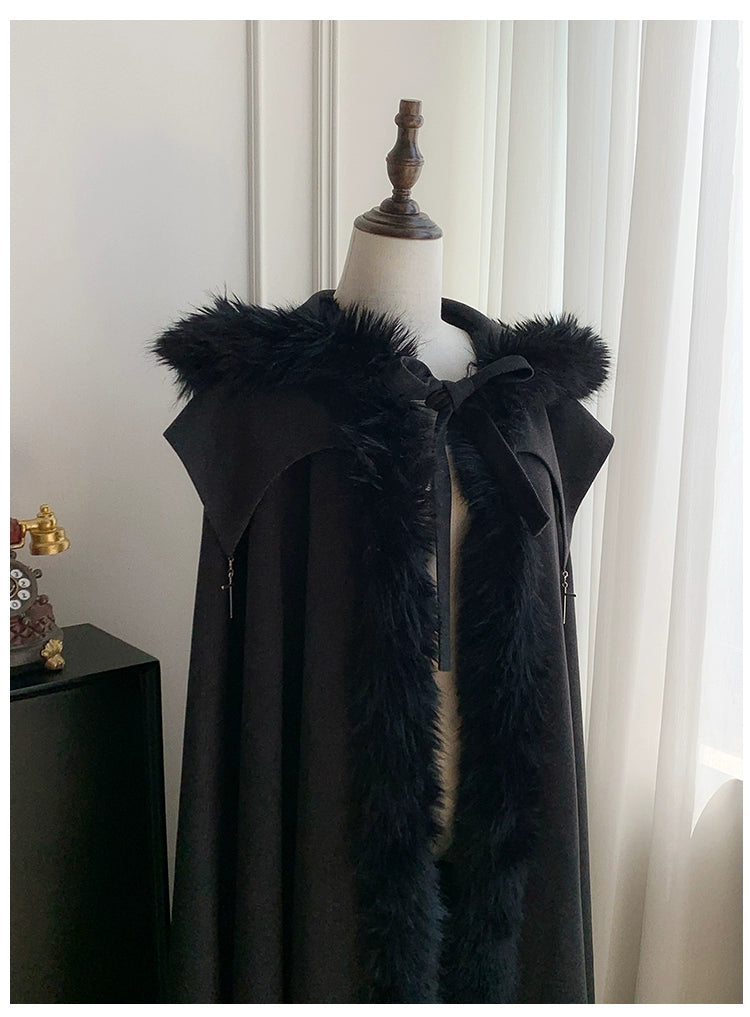 With PUJI - Letter and Poetry · Raven's Night Song - Gothic Lolita Black Cloak 43908:788654