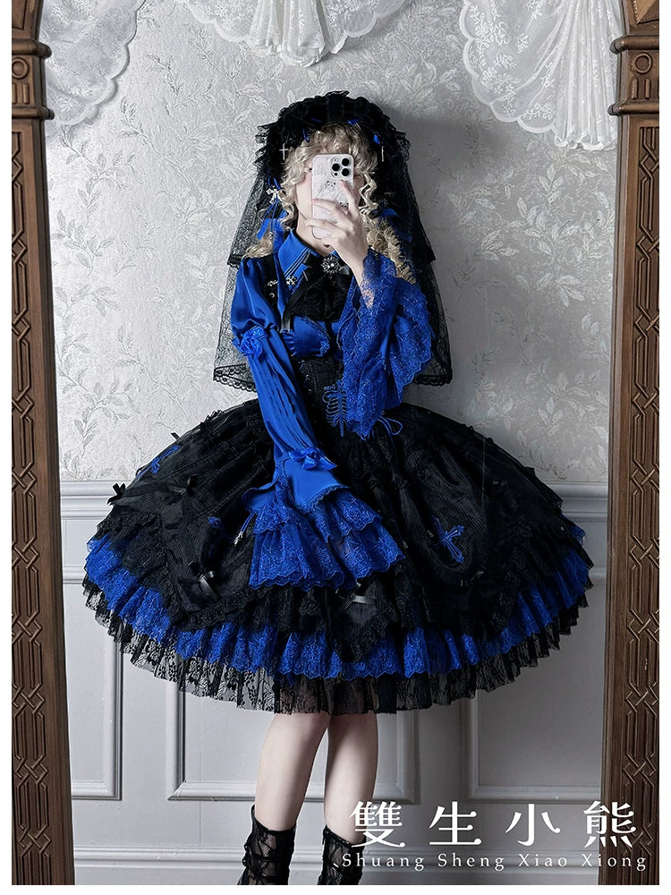 Dark Fog Feast - Gothic Lolita Bust-support Strap Dress, Lace & Cross 45256:842515