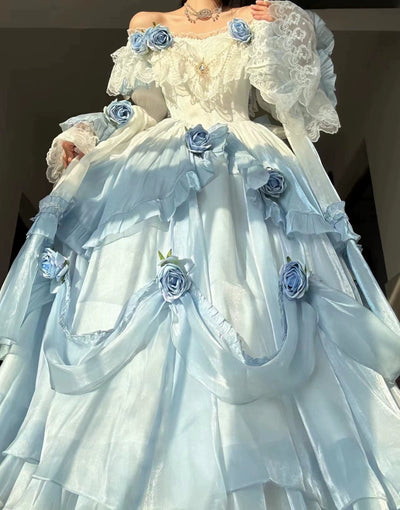(BFM)Meowguo SenSen~Tana Manor~Retro Lolita OP Dress Rose Gradient gradient blue S 