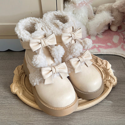 Beauty Bunny~Furry Bear~Winter Cute Lolita Shoes Short Snow Boots 34 Milk tea color 