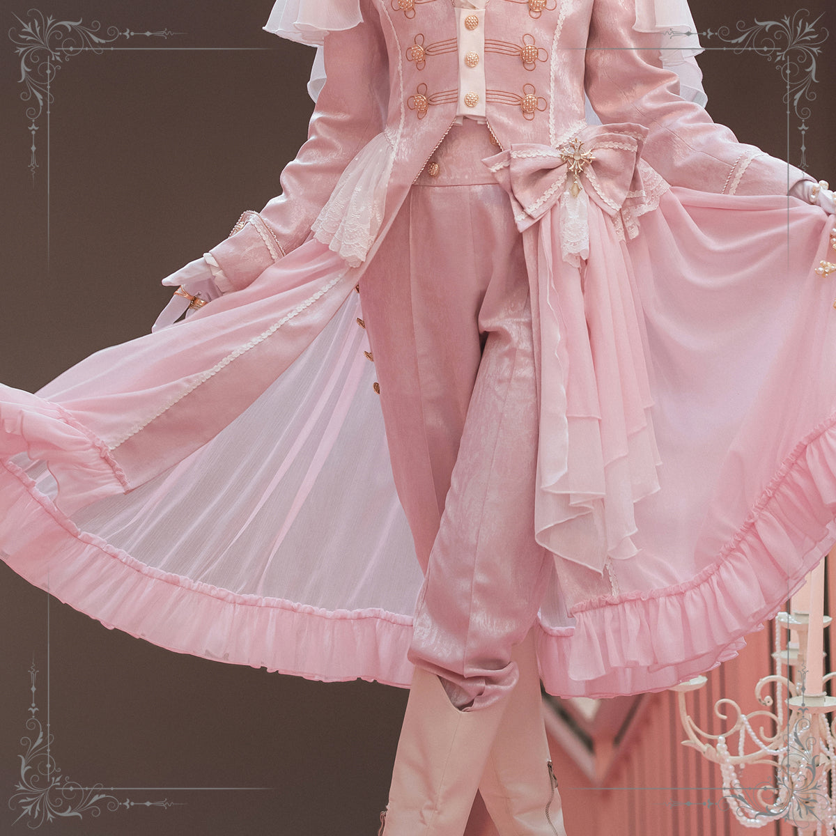 (BFM)Immortal Thorn~Indestructible Glass Castle~Ouji Lolita Handsome Pink Prince Pants XS pink 