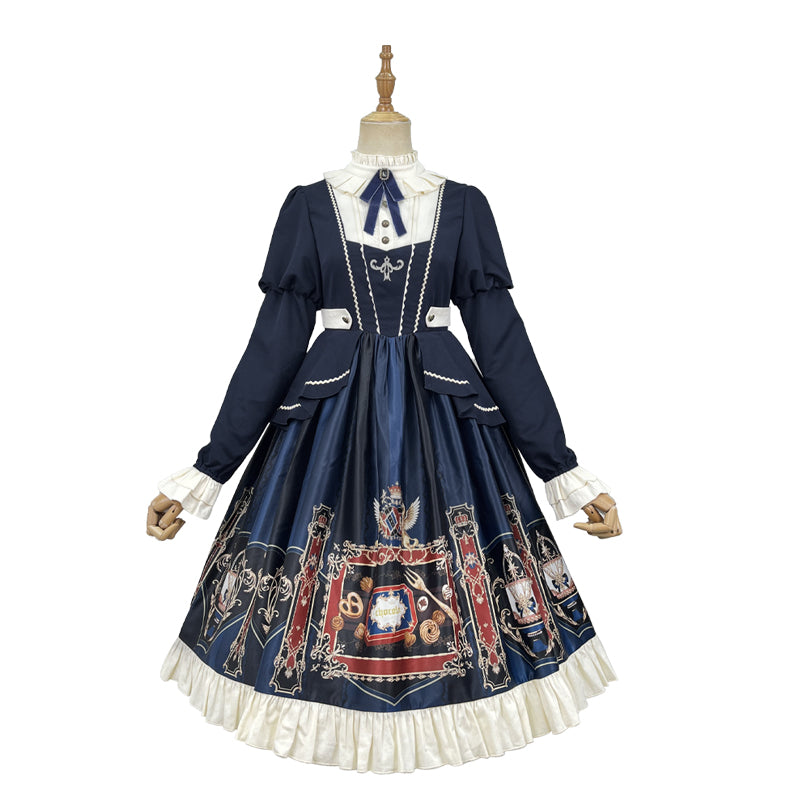 ZhiJinYuan~Chocolate Academy~Elegant Preppy style Lolita OP Dress S Indigo OP 