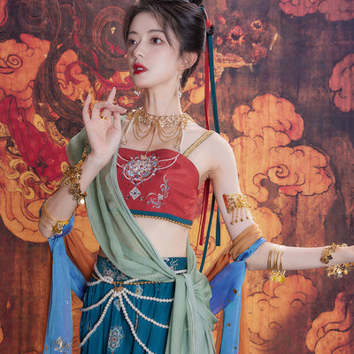Chixia~ Han Lolita Elegant Assorted Color Dunhuang Elements Pants Set S pearl waist chain 