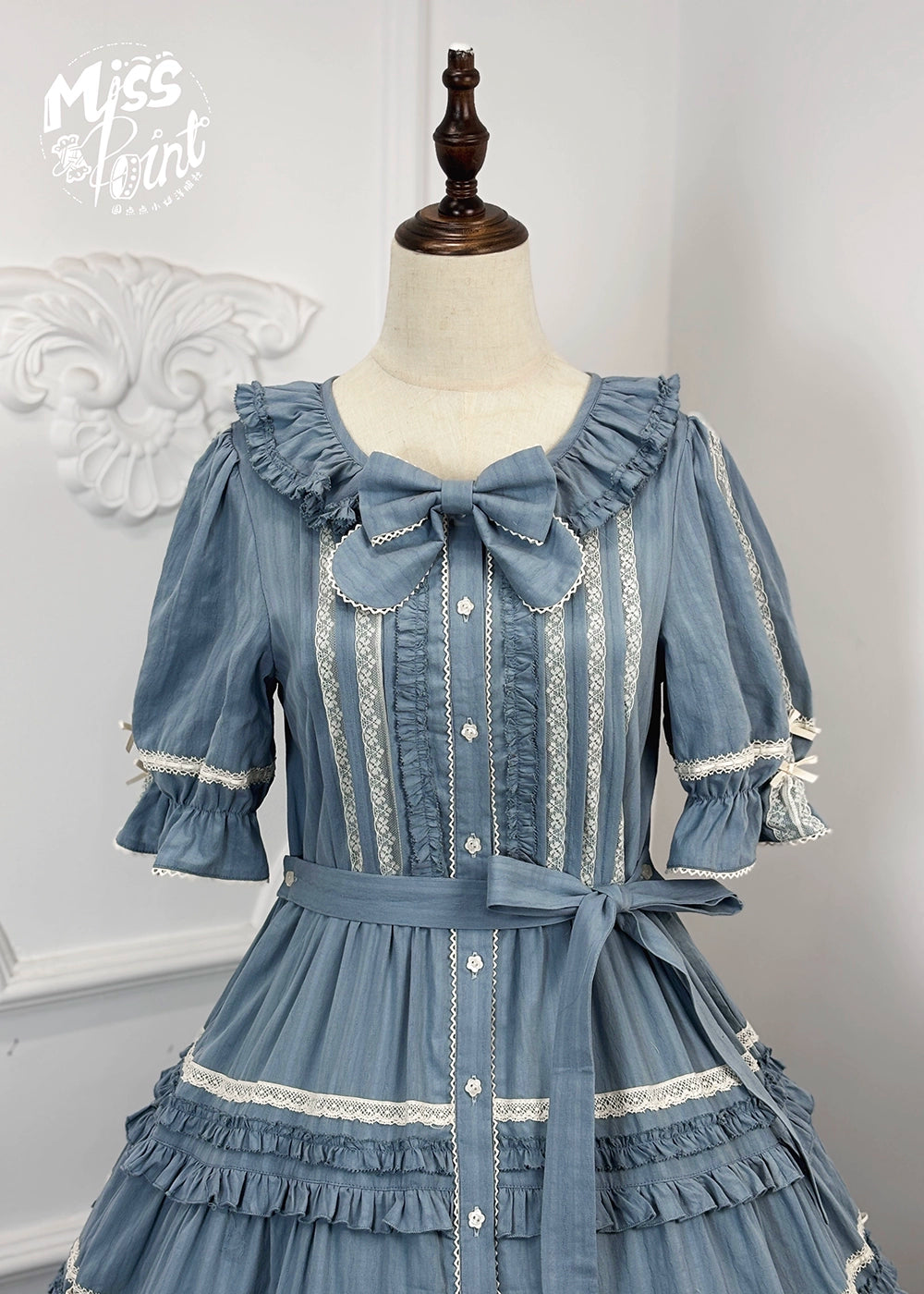 Miss Point~Cat Rose Tea~Elegant Lolita OP Open-front Short Sleeve Tiered Dress 42135:727829