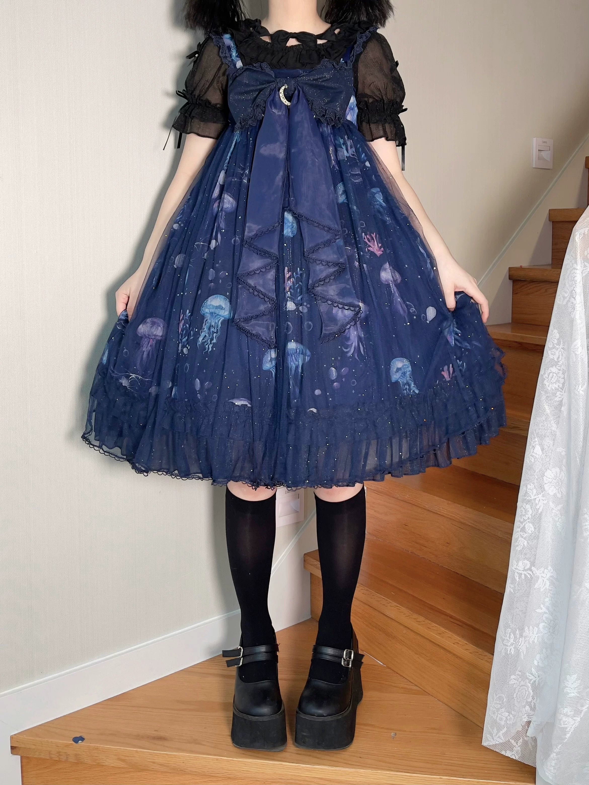 Coral Jellyfish - Sweet Lolita High-waist JSK Dress, Jellyfish & Coral Print 44906:827435