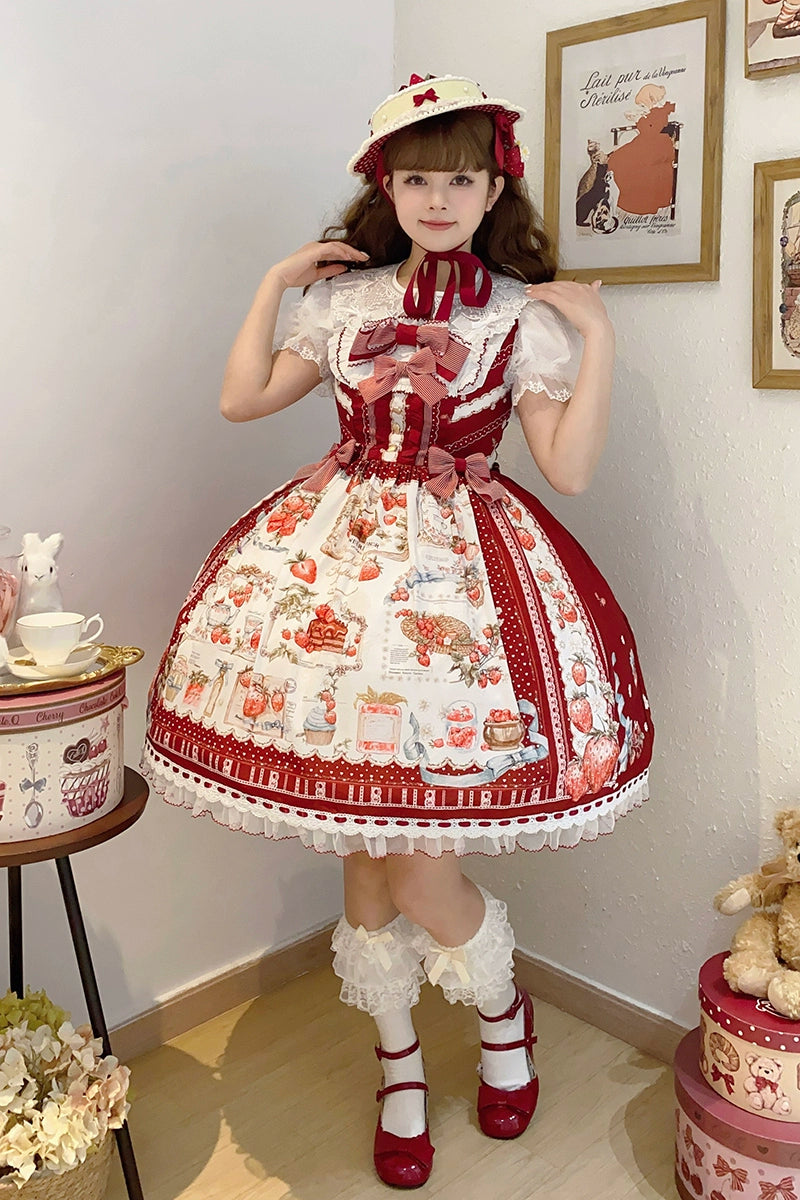 Balladeer - Strawberry Manor - Sweet Lolita JSK Dress, Strawberry Print 43417:798458
