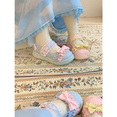 Fairy Godmother~Cute Lolita Shoes Bow Candy-Colored Lolita Flat Shoes   